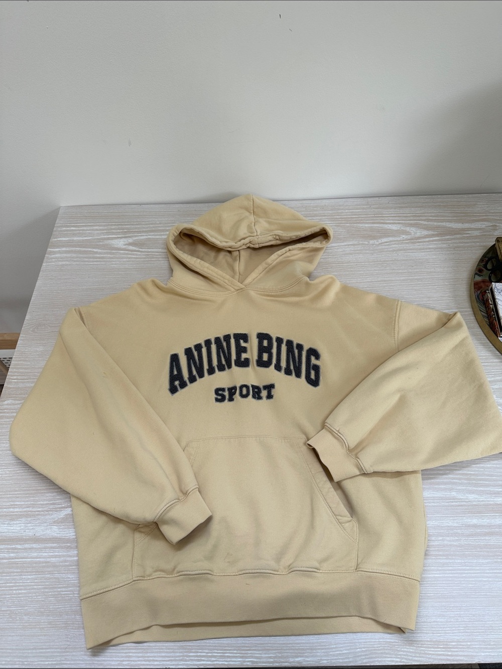 Anine Bing Cream Yellow Harvey Hoodie with Grey Logo